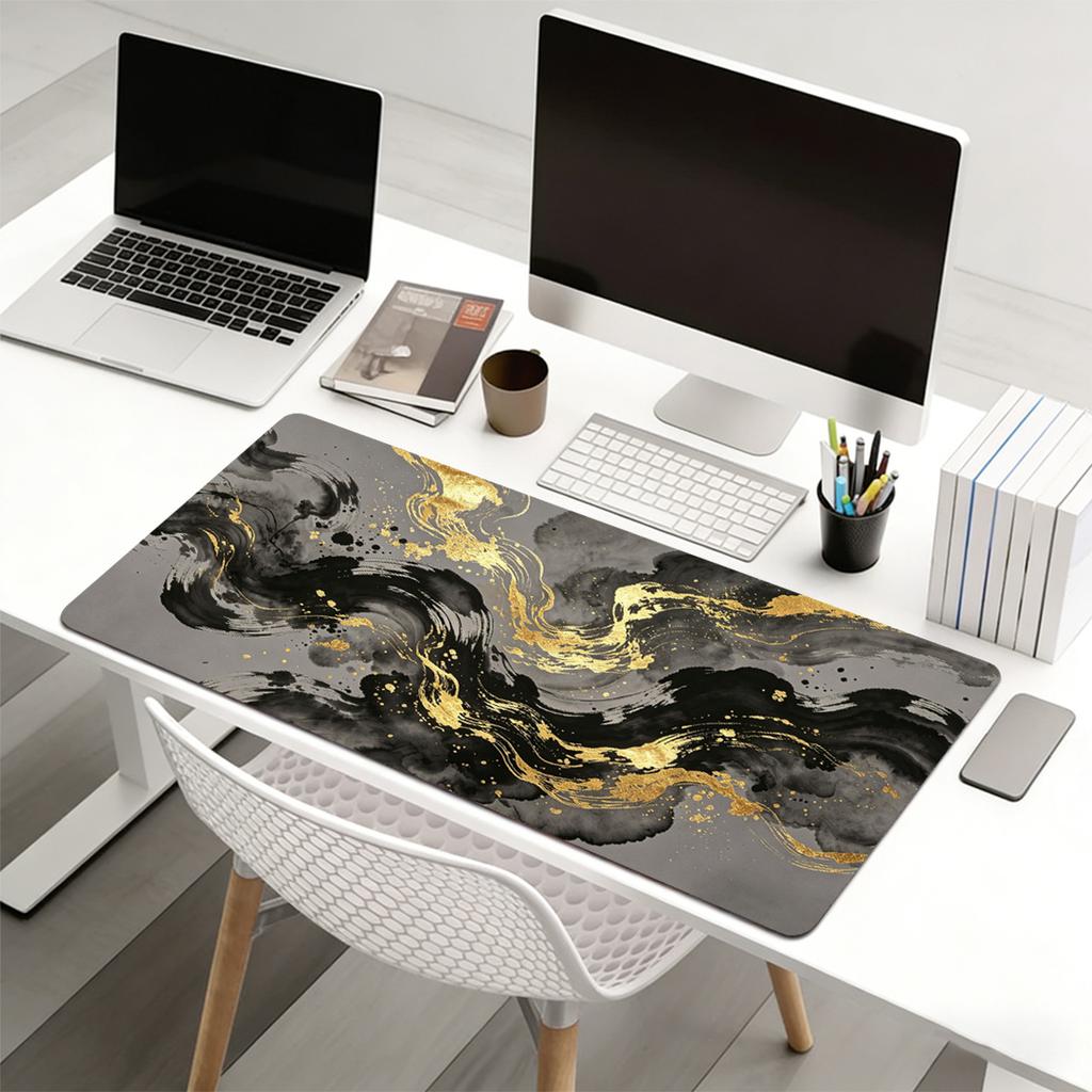 Black Gold Textured Mouse Pad Notebook Ip Computer Office Game Non-slip Rubber New Large Table Mat