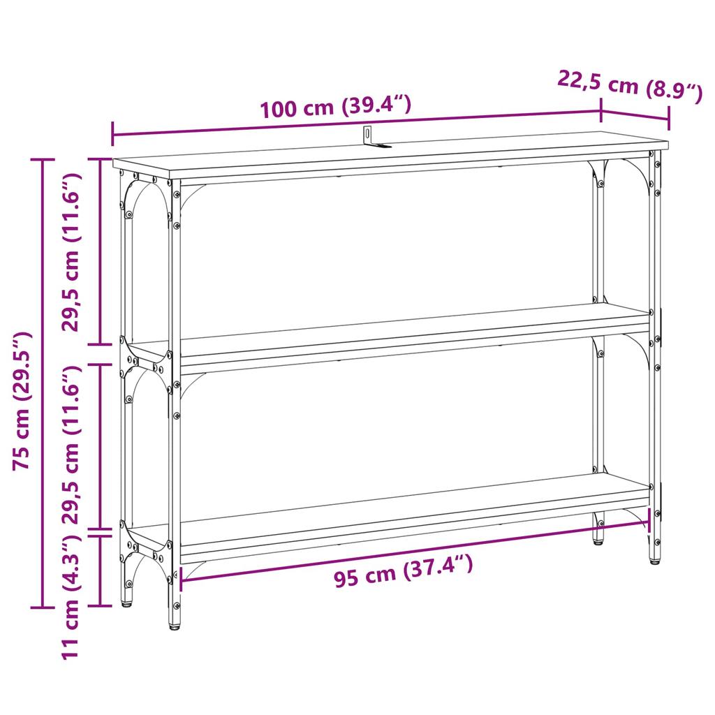 Console Table with Shelf Black Oak Effect 100 X 22.5 X 75 Cm