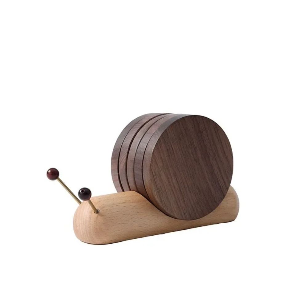 Snail Shape Tea Cup Mat Walnut Wooden Tea Tray Round Table Insulation Pad  Living Room