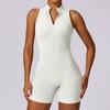 Summer Gym Jumpsuit Women's Fitness Suit Back Hollow Out Short Set Sports Overalls Woman Tracksuit Yoga Clothing Zipper Workout Sportswear With Chest