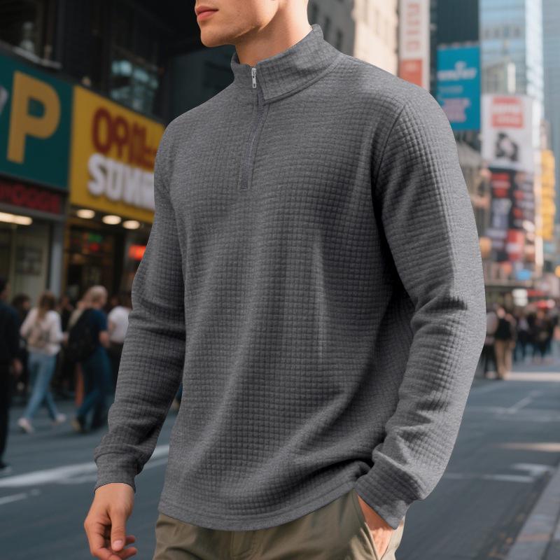 

Men s Minimalist Casual Jacquard Half-Zip Stand-Up Collar Sweatshirt for Fall and Winter S темно-серого