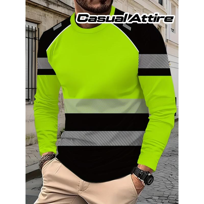 Nuova T-shirt da Lavoro da Uomo a Manica Lunga Stampata Nero Verde Neon