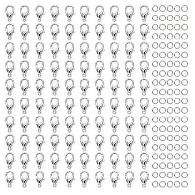 200 Stück Halskettenverschluss Silber Optik Legierung Schmuckverschlüsse Karabinerverschlüsse Biegeringe für DIY Armbänder