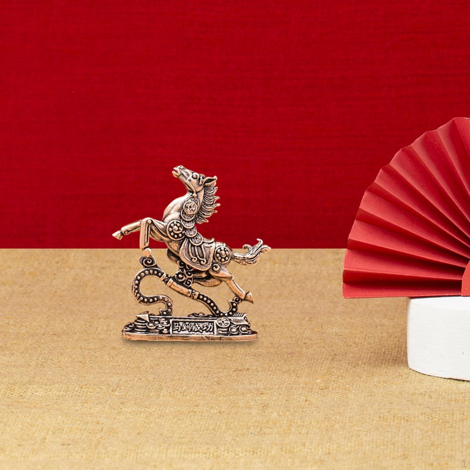 Mini Brass Horse Figurine Chinese Year Decoration Metal Small Statue Tabletop Ornament for