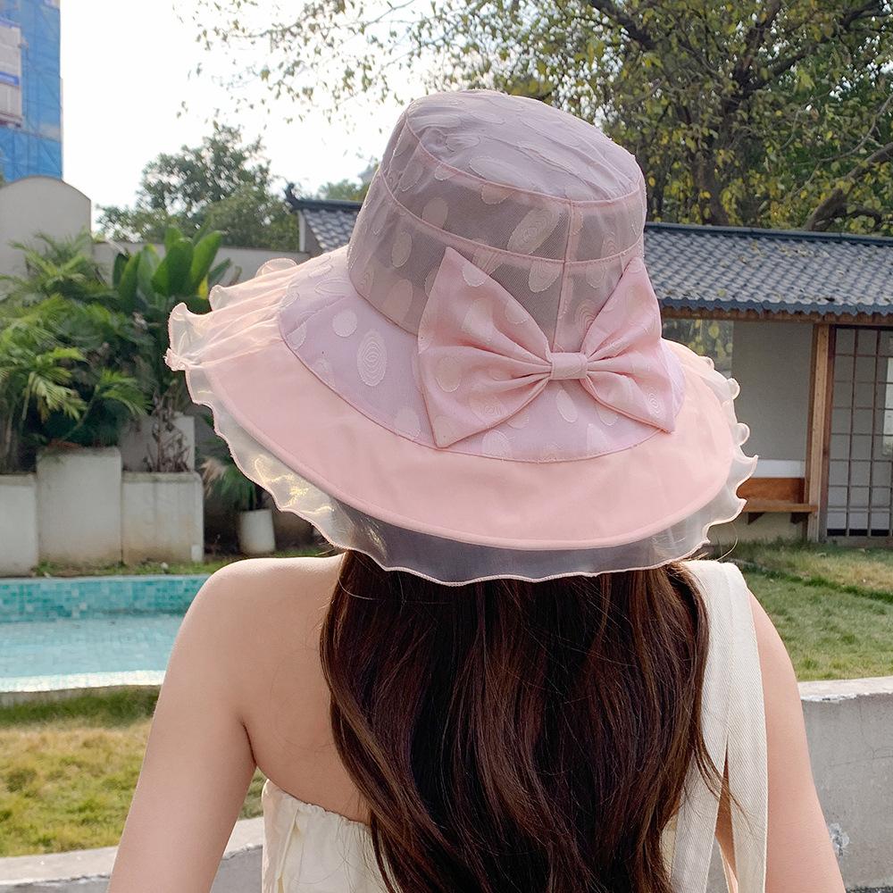 

Летняя новая шляпа солнцезащитная дышащая шляпа-ведро для путешествий на открытом воздухе бант солнцезащитная складная шляпа-панама One Size розовый