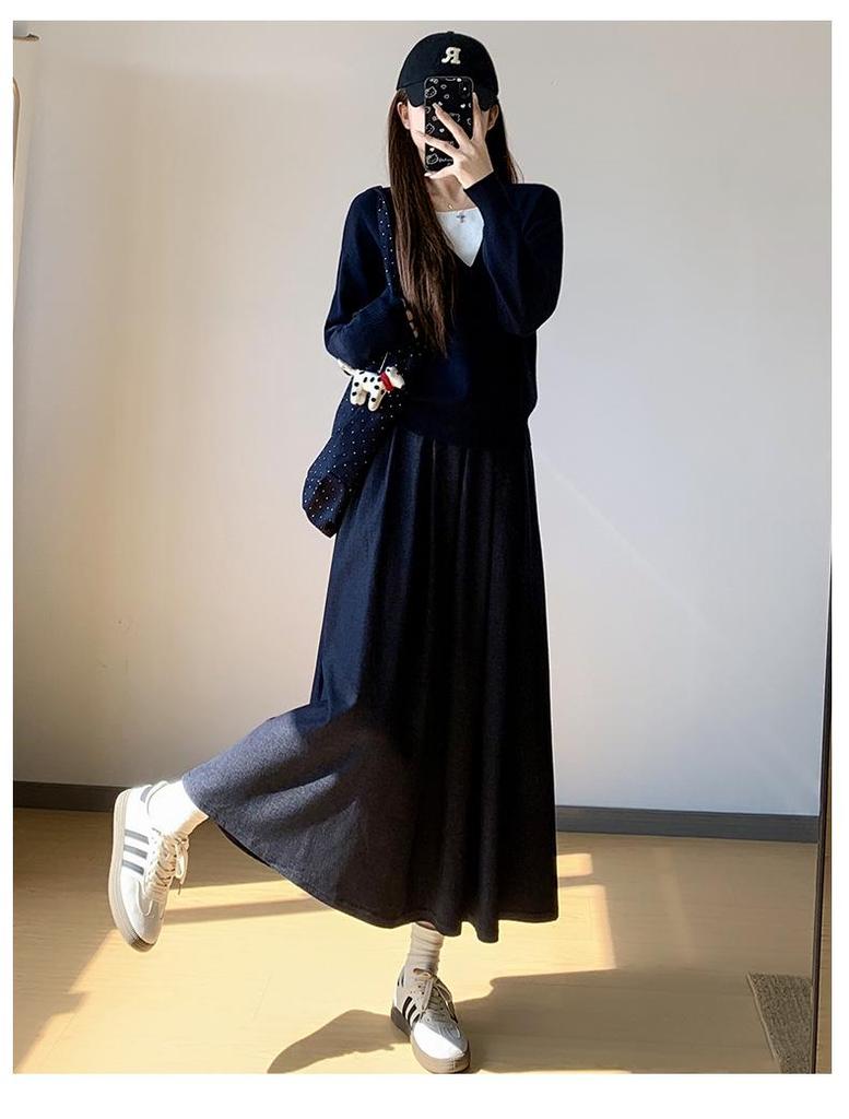 Autumn Winter 2025 High Waist Slimming A-line Long Skirt for Women