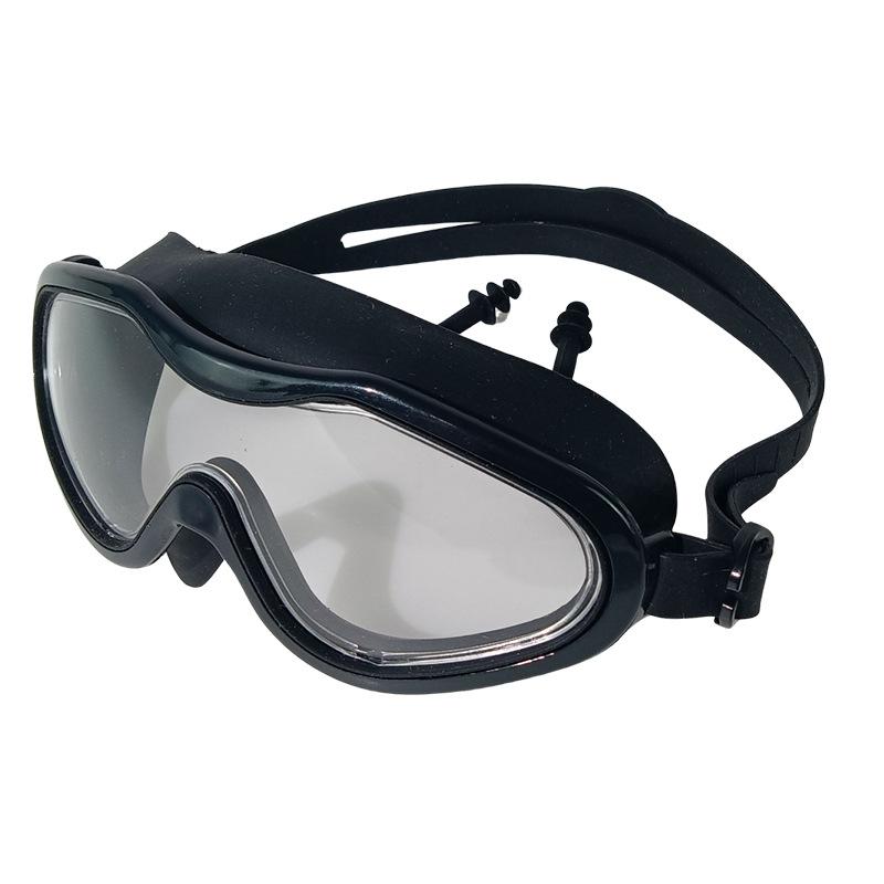 High-definition waterproof and anti-fog swimming goggles, flat large-frame swimming glasses, high-definition adult model with earplugs and eye