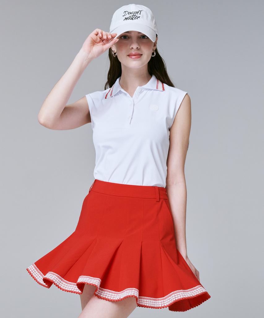Cream Golf Lace Detail Flare Skirt
