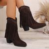Womens Mid-calf Boots Retro Suede Casual Boot Tassel Design Women Boots Classic Retro Western Cowboy Boots for Women Botas Mujer