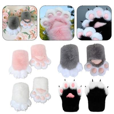 Kawaii Cartoon Cosplay Costume Gloves Furry Fursuit Kigurumi Plush Cat Paw Gloves Thicken Warm Cat Claw Mittens Gifts