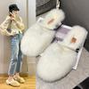 Half Slippers for Women's Outward Wear, New All-match Rabbit Hair Round Head Block Heel High Heel Hair