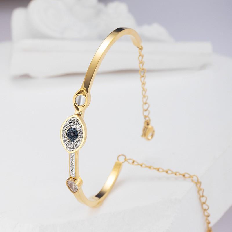 Titanstahl Böser Blick Charme Armband Damen Hypoallergen Gold- oder Tonfarbe Leicht 9g Modeschmuck