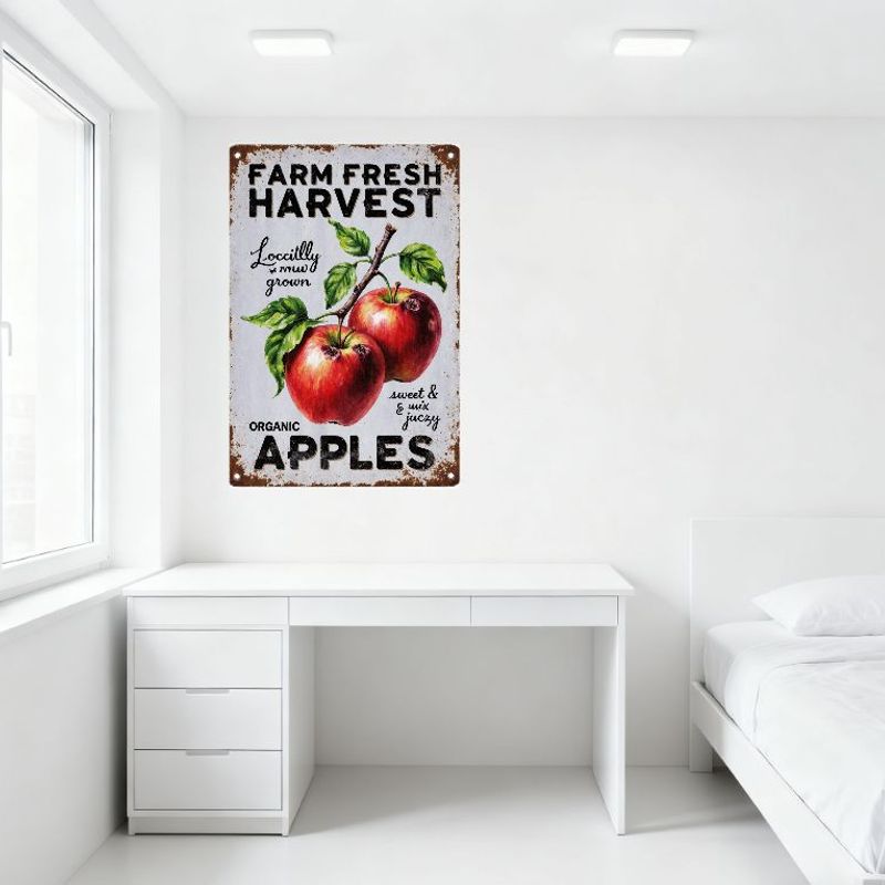 Vintage Farm Fresh Harvest Metal Tin Sign Rustic Locally Grown Sweet & Juicy Organic Apples Wall Decor for Home Bar Cafe Restaur