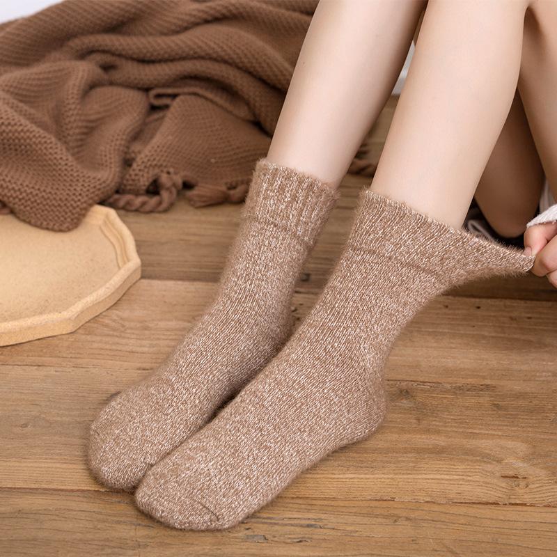 5 Pairs of Winter Female Solid Color Imitation Mink Wool and Thick Warm Rabbit Wool Tube Socks
