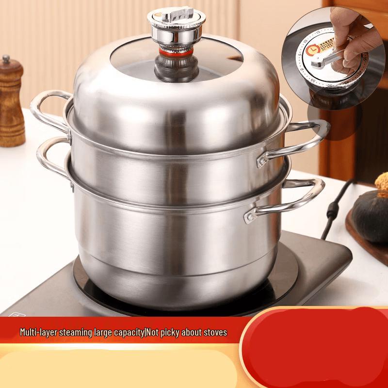 ZISIZ 30CM 3-Layer Electric Steamer and Soup Pot