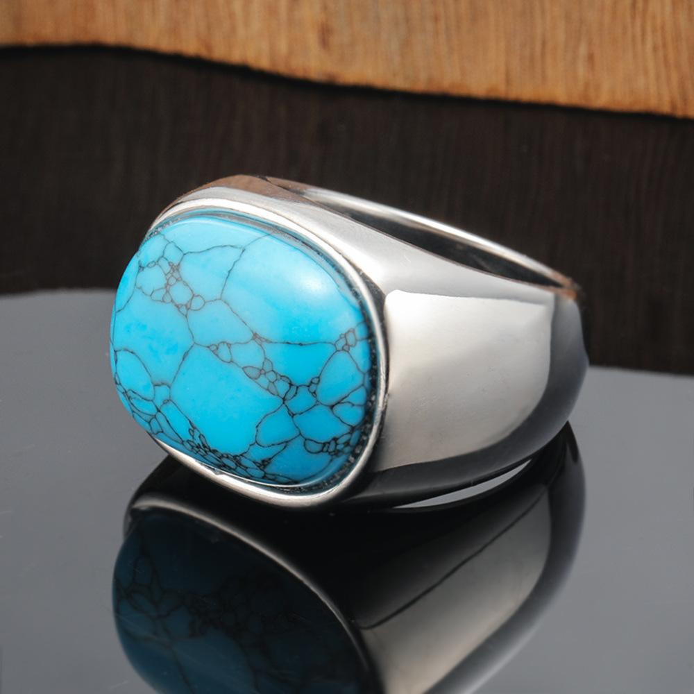 2026 Jewelry, European and American Exaggerated Turquoise Pattern Three-dimensional Geometric Opal Index Finger Wide Version Ring