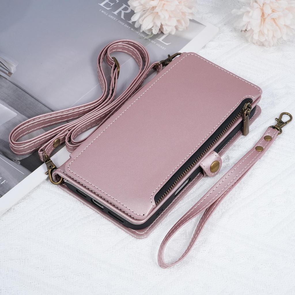 IPhone17 Retro Etui Portfel Skórzany na Ramię ze Sznurkiem i Miejscami na Karty