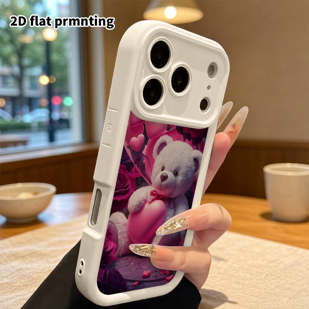 Phone Case: 2D Flat Design Suitable for iPhone 18 17 16 15 14 13 Pro Step Protection Case, Plush Little Bear, Christmas and Halloween Gift
