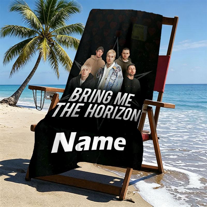 Custom Name Personalized Bring Me the Horizon Print Beach Towel, for Trip Camping Beach Party Home Decor, Birthday Gift for Family & Friends