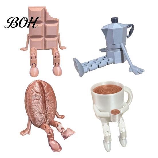 Fine Texture 3D Print Printed Articulated Coffee Cup Figure, Movable Joint Desk Statue, Cute Cafe Decoration Ornament Bean Ornament, Creative
