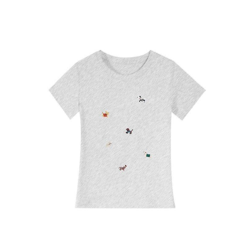 Women Summer Casual Cute Dog Embroidery Print Short Sleeve Cotton T Shirt