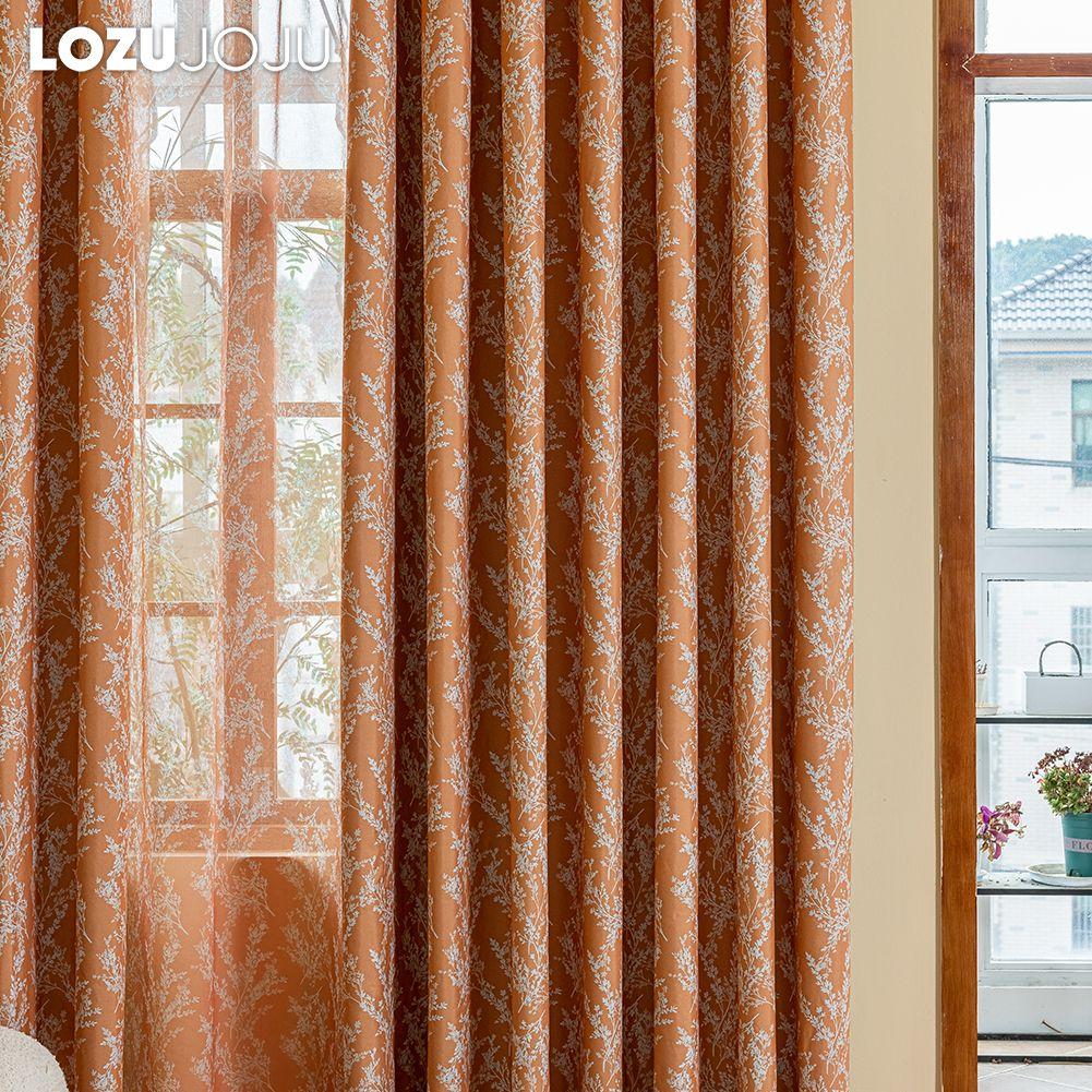 1PC LOZUJOJU American Retro Pastoral Style Orange Printed Curtains Full Blackout Curtains for Bedroom Living Room Balcony Window for Home Decor