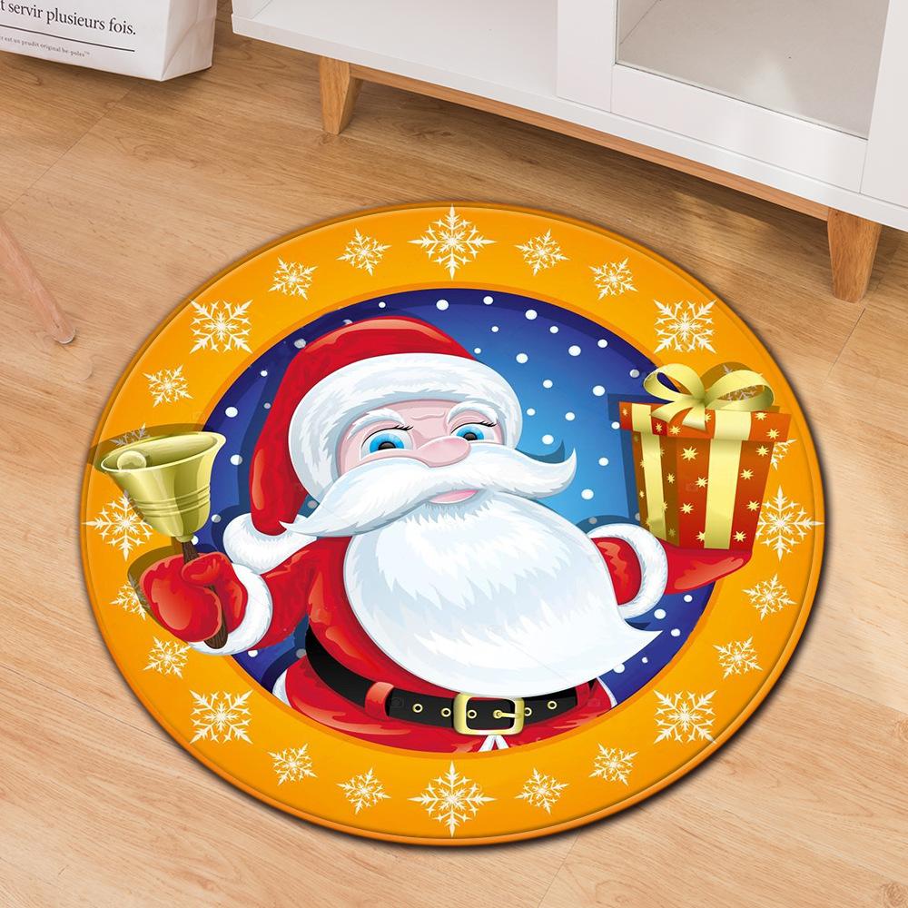 Christmas Festive Door Mat Household Non-Slip Round Floor Mat Living Room Coffee Table Bedroom Carpet
