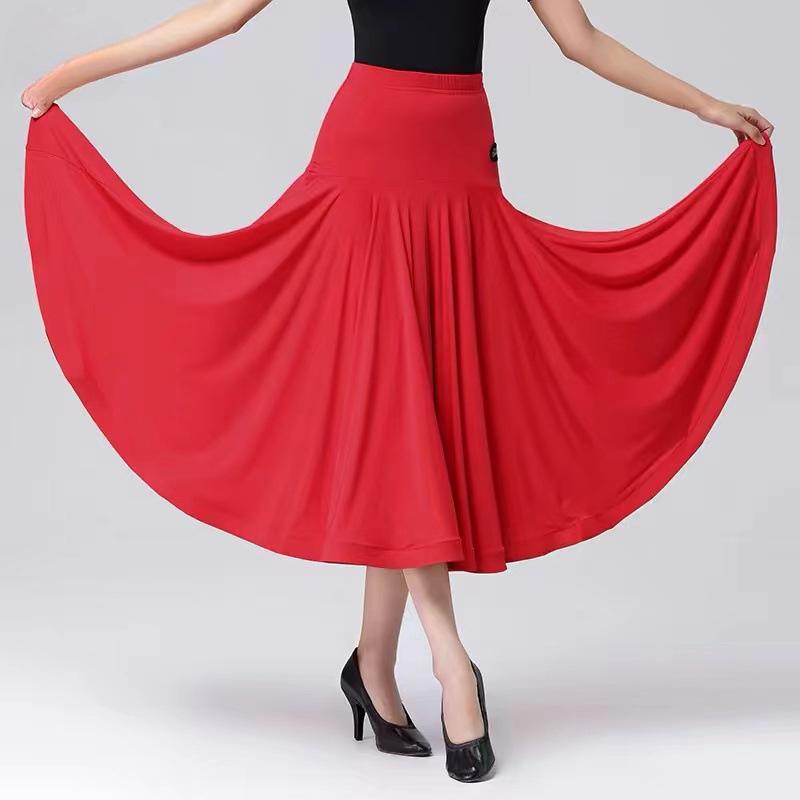 Dámská moderní kolová sukně Waltz Sálový tanec Tréninková volánová dlouhá sukně Dámská sálová taneční poloviční sukně Jednobarevné dlouhé šaty