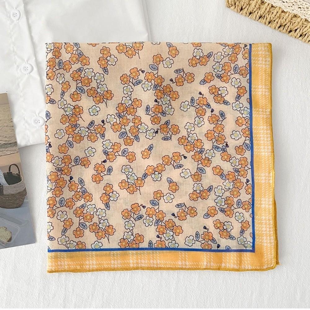 Square Cotton Linen Square Scarf Flower Floral Kerchief Retro Printed Silk Scarf  Spring Summer