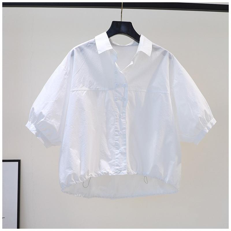 Damen Sommer Kurzarm Lässig High Street Hemd Einfarbig Schlichte Baumwoll-Tops