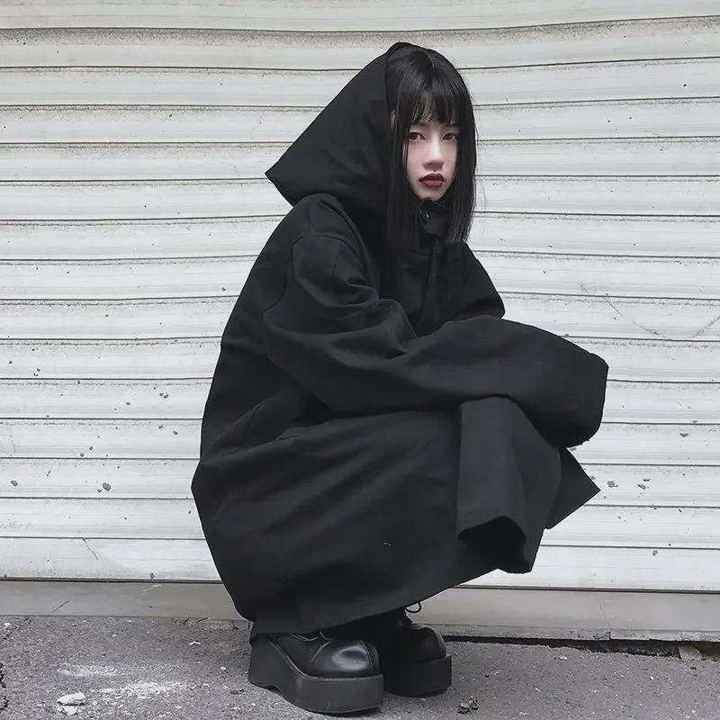 Korean Style Hooded Mid-Length Windbreaker for Women - Loose-Fit Harajuku Spring/Autumn Trend