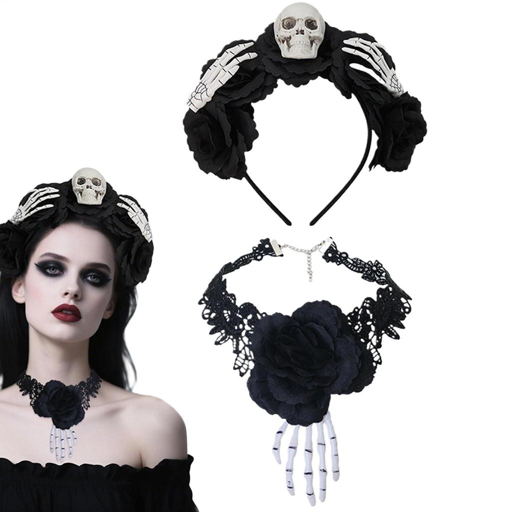 Gothic Lace Necklace Black Hair Hoop Gothic Lace Choker Soft Goth Headdress Halloween Cosplay Supplies For Theme Events Holidays