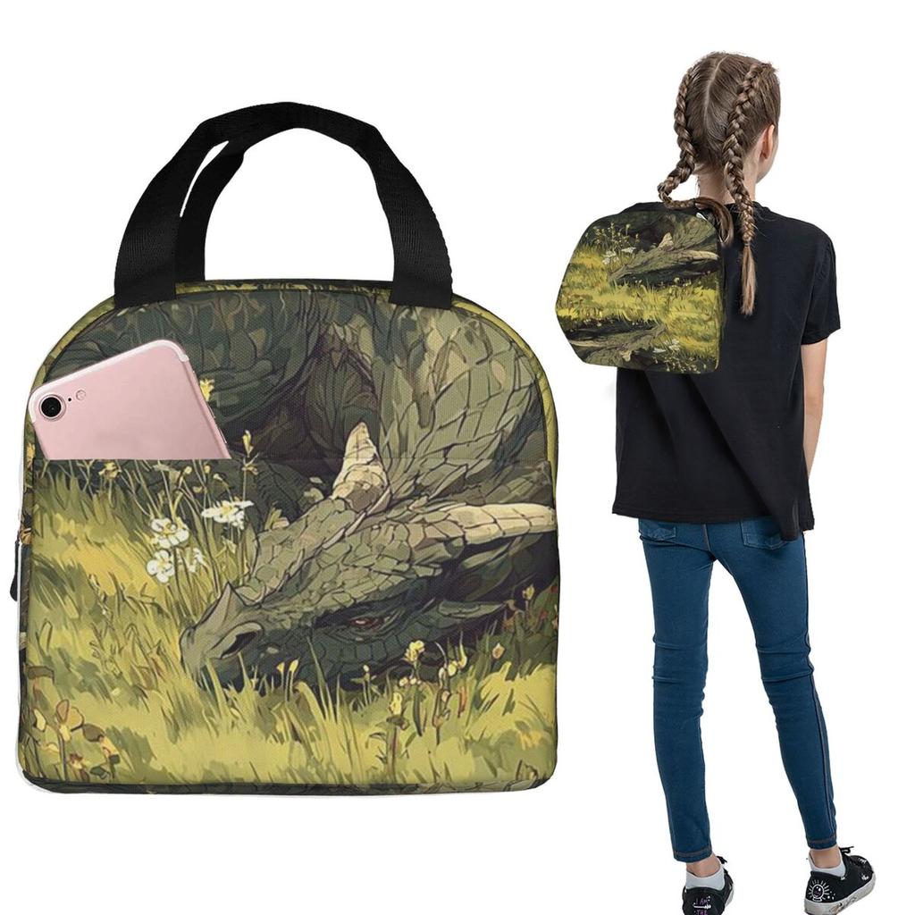 Green Dragon In The Forest Insulated Lunch Bag for Women Kids Portable Food Boxes Thermal Lunch Box Tote