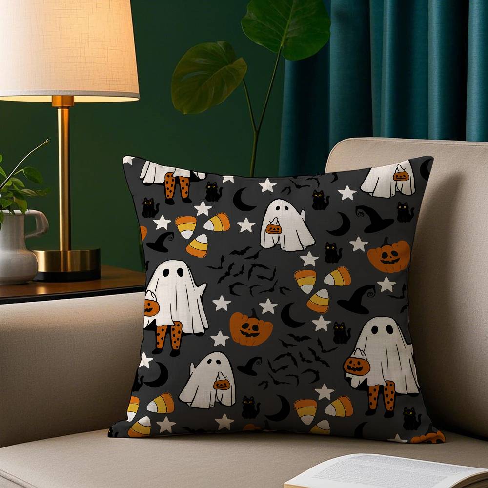 Halloween Ghost Cute Pillow Case Plush Fabric Soft Pillowcase Double Sided Print Sofa Cushion Cover Throw