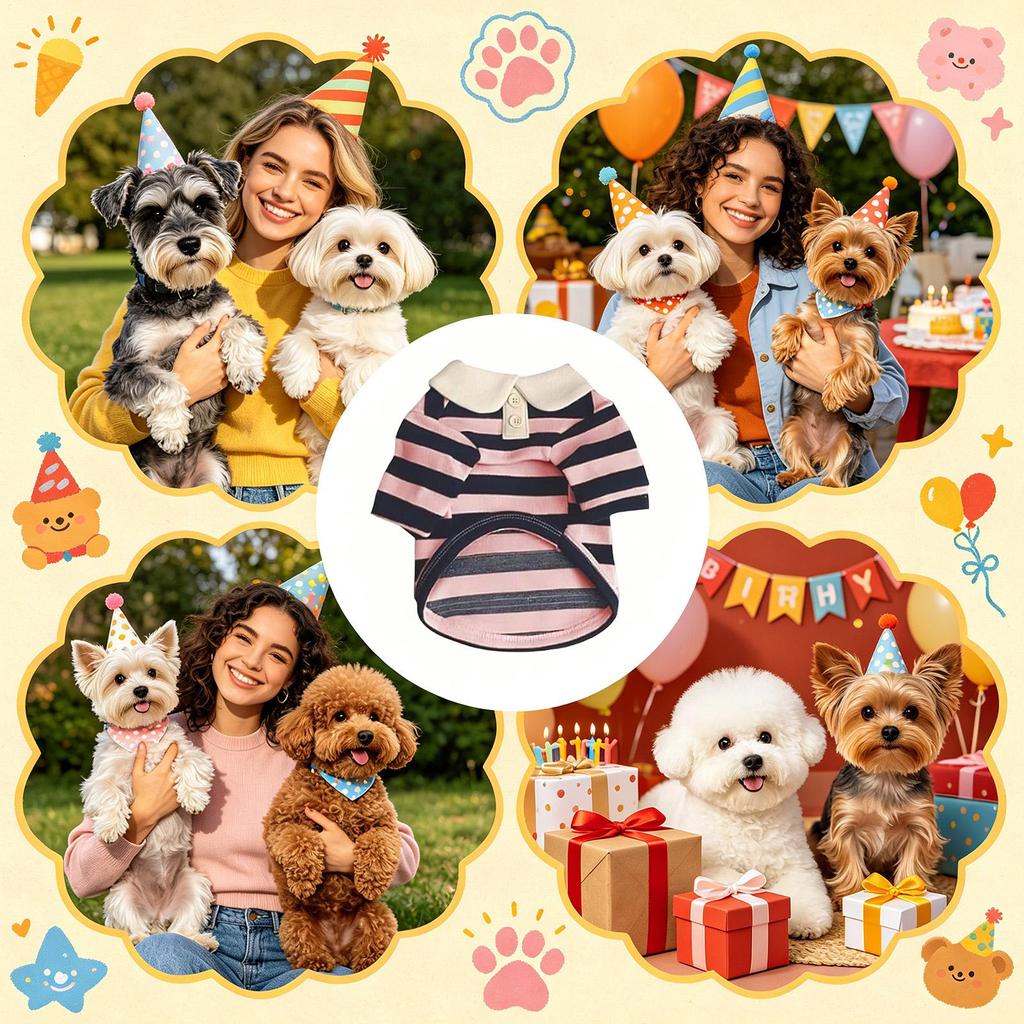 Small Dog Shirts Casual Striped Outfits With Collar Breathable Dog Clothes For Photography Birthday Holiday Party Outdoor Travel