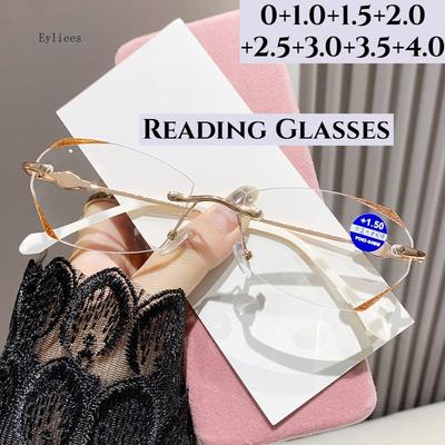 Lady Ultra Light Metal Reading Eyewear Women's Fashion Presbyopic Eyeglasses Diamond Cut Edge Blue Light Reading Glasses Gafas