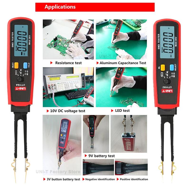 UNI-T SMD Multimeter UT116A UT116C Auto Range Micro Tweezers for Electronic Components LED Digital Tweezers Smart SMD Tester