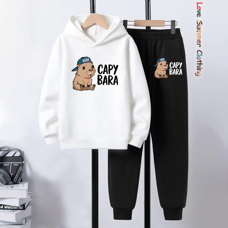 Capybara Hoodie 2pcs Boys Kids Cozy Outfit Capybara Playwear Machine Washable Sports Active Boys Perfect Outdoor