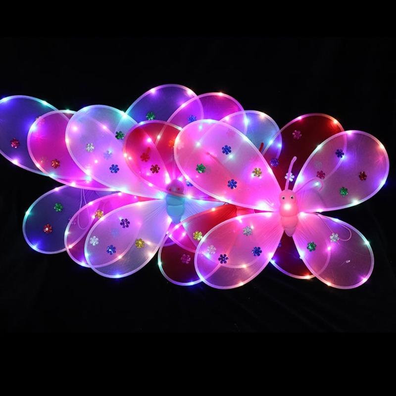 Three Piece Set LED Performance Costume Light Up Wing Sparkles Butterfly Fairy Angel Wing Girls Party Dress Up Cosplays