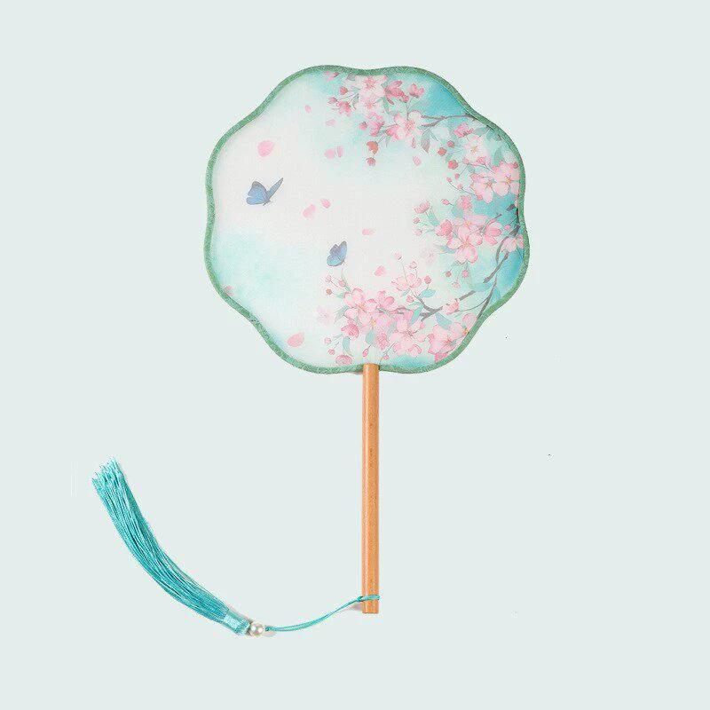 Double-Sided Classical Fan, Ancient Style Semi-Transparent Round Fan with Tassels, Women's Ancient Costume Hanfu Cheongsam Silk Fan