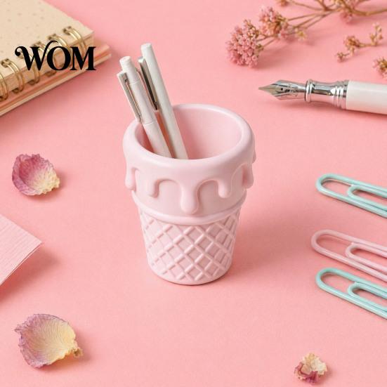Decorative Desk Accessory 3D Printed Ice Cream Cone Pen Holder, Waffle Base And Drip Multifunctional Brush Holder Top Organizer, Multi-functional