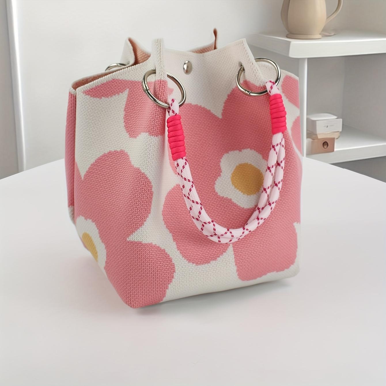 

1 шт., Женская вязаная сумка-ведро, Тканевый материал с металлической застежкой, Универсальная для повседневных и официальных мероприятий, Аксессуар для шопинга