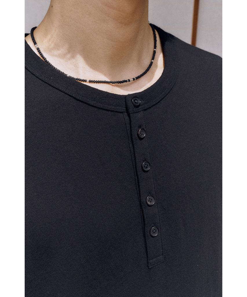 YOUTH Henley Neck H/S T-Shirt - Black
