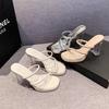 Summer High Heel Sandals For Women With Clear Transparent Straps And Chunky Water Crystal Heels