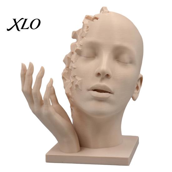 Unique Statue Gift for Art Lovers Abstract Broken Face Sculpture, Nordic Minimalist Plastic Statue, Textured Thick Figurine 3D Printed Deconstructive