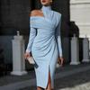 Women's new autumn elegant casual off-the-shoulder slit long-sleeved dress