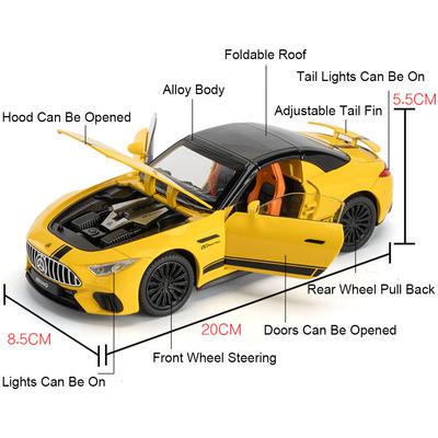 1:22 RWB 993 SL63 Car Model Toy Sound Light Pull Back Shock Absorption Supercar Alloy Body Rubber Tires Models Gifts for Kids