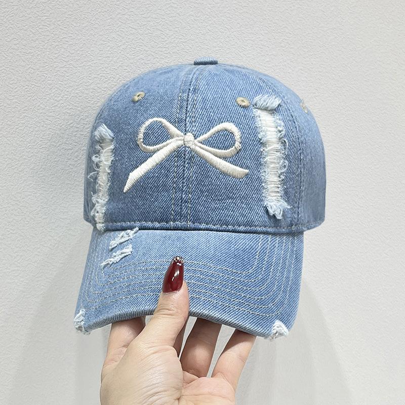 

Повседневная бейсболка с вышитым бантом, 100% полиэстер, шляпа от солнца для спорта и отдыха на открытом воздухе Adjustable джинсовый синий