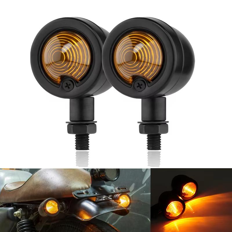 Motorcycle Turn Signal Light Universal 12V 10mm For Chopper Cafe Racer Moto Indicator Lamp Retro Scooters Metal Turn Signal Lamp