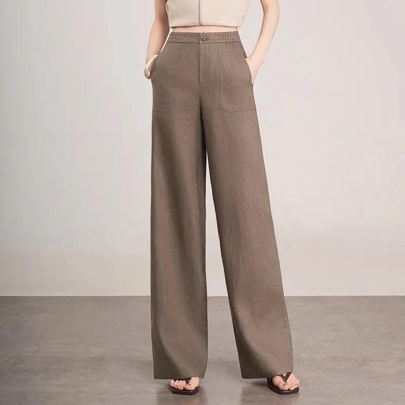 Women High Waist Linen Wide Leg Pants S коричневый
